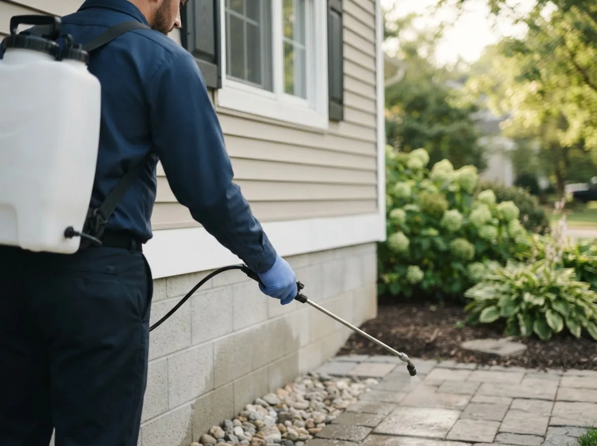 Pest control technician inspecting a home in Bayard, IA
